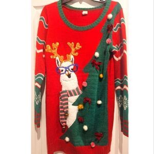 Women's Holiday Sweater Dress/Excellent Used Condition/Llama Sweater/Size XL